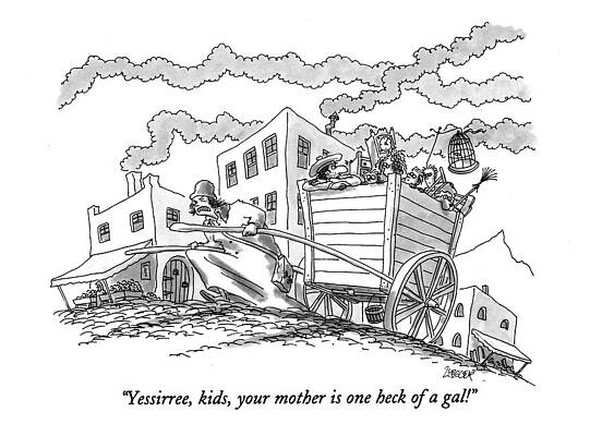 Cartoon Mule Pulling Cart with Family Drawing