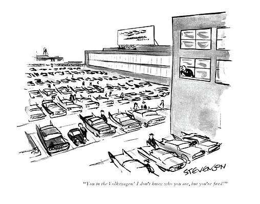 Professional Drawing - You In The Volkswagen! I Don't Know Who by James Stevenson