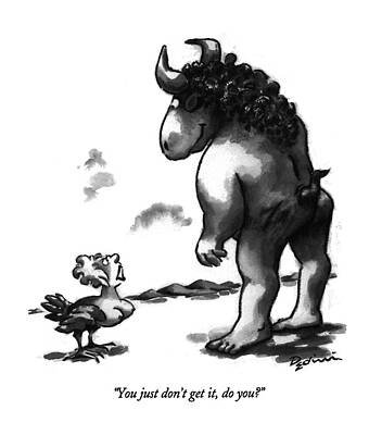 Anthropomorphic Bull Meets Shocked Bird Wall Art