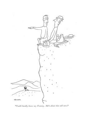 Hiking Drawing - You'd Hardly Know My Tommy. He's About That Tall by Saul Steinberg