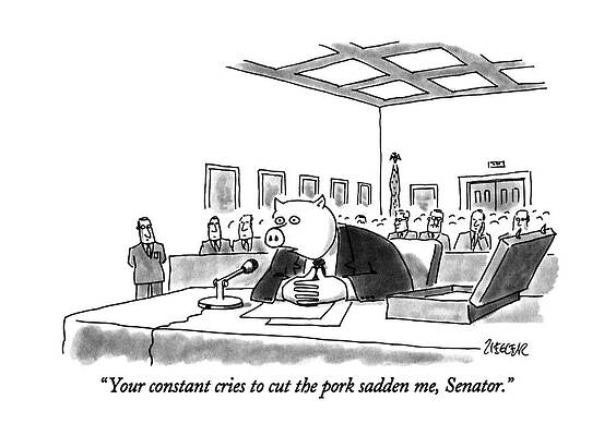 Pig Drawing - Your Constant Cries To Cut The Pork Sadden by Jack Ziegler