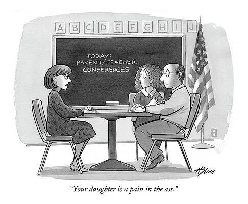 Humorous Parent-Teacher Conference Cartoon Drawing