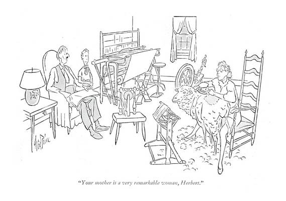 Woman in House with Sheep and Loom Wall Art