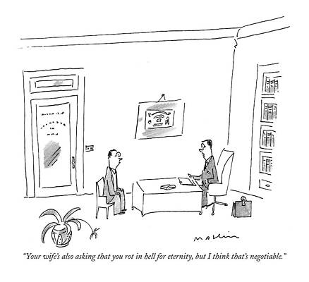 Humorous Lawyer Negotiation Cartoon Print