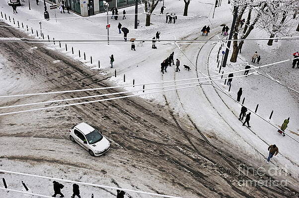 City Photograph - People Walking On Snow In Marseille #1 by Sami Sarkis Photography