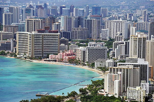 Beach Wall Art featuring the photograph Waikiki Beach Seafront From Diamond Head #1 by Sami Sarkis Photography