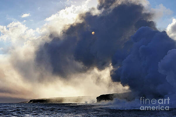 Wall Art featuring the photograph Steam Rising Off Lava Flowing Into Ocean #8 by Sami Sarkis Photography