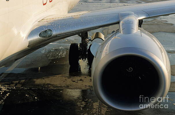 Transportation Wall Art featuring the photograph Airplane Jet Engine And Wing by Sami Sarkis Photography