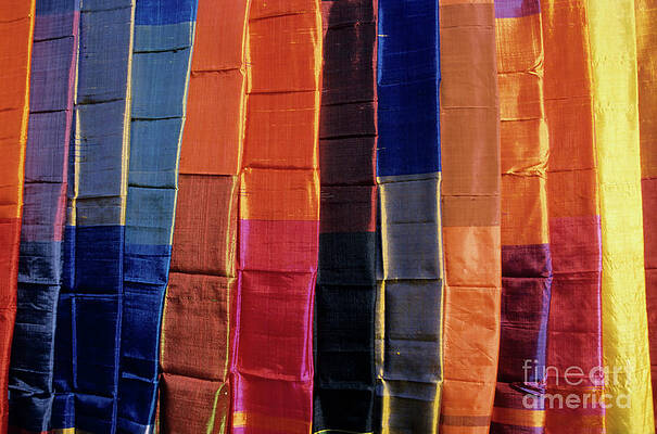 Close Up Photograph - Brightly Coloured Egyptian Scarves On Display by Sami Sarkis Photography