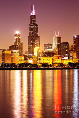 Illinois Wall Art featuring the photograph Chicago At Night With Willis-Sears Tower by Paul Velgos