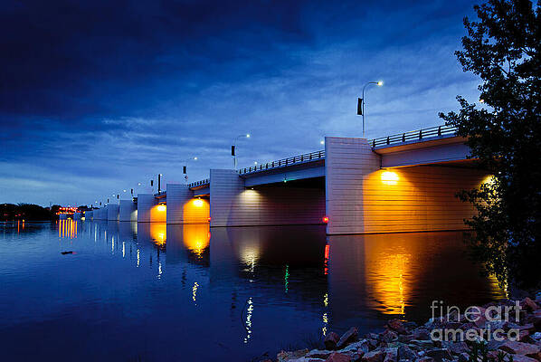 Night Bridge Over Calm Waters Wall Art
