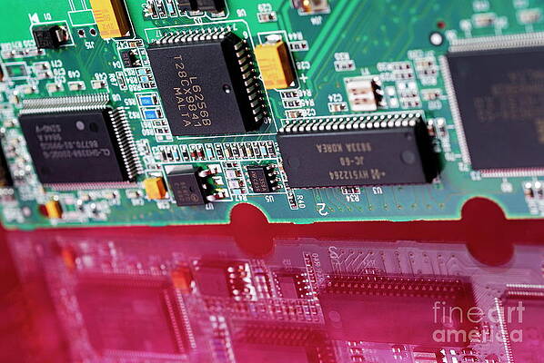 Colorful Circuit Board Reflection Photograph