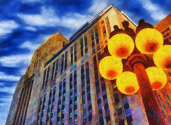 Wall Art featuring the painting Early Evening Lights by Jeffrey Kolker