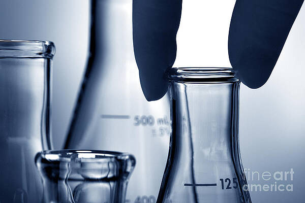 Wall Art featuring the photograph Erlenmeyer Flasks In Science Research Lab by Science Research Lab