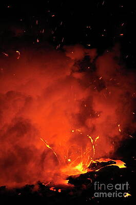 Wall Art featuring the photograph Explosion Of Molten Lava Flowing Into Ocean by Sami Sarkis Photography