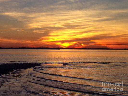 Cape Henlopen Wall Art featuring the photograph Fiery Sunset Over Delaware Bay - Cape Henlopen - Lewes DE by Roche Fine Art