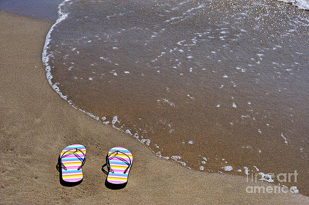 Beach Wall Art featuring the photograph Flip-flops On Beach by Sami Sarkis Photography