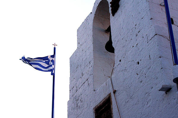 Architecture Photograph - Greek Flag Flying by La Dolce Vita