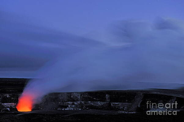 Wall Art featuring the photograph Halemaumau Crater Erupting By Night by Sami Sarkis Photography