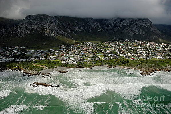 Coastal Village Beneath Majestic Mountains Wall Art