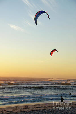 Beach Wall Art featuring the photograph Kite Surfers On Beach At Sunset by Sami Sarkis Photography