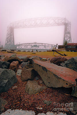Foggy Day at Aerial Lift Bridge Wall Art