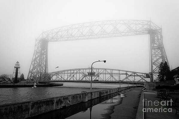 Wall Art featuring the photograph Lift Bridge Silver Fog by Duluth To Door County Photography