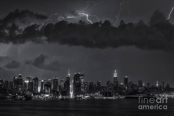 Wall Art featuring the photograph Lightning Over New York City II by Clarence Holmes
