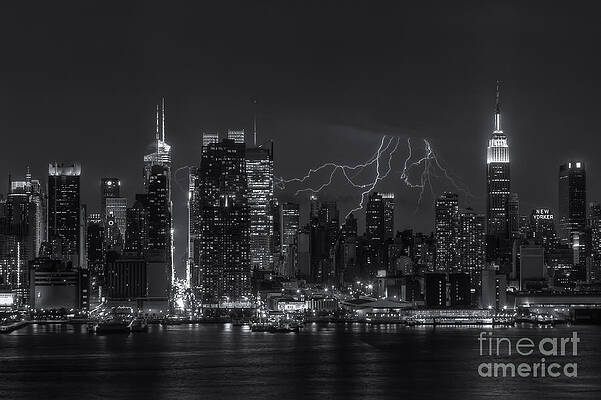 Lightning Over New York Skyline Wall Art