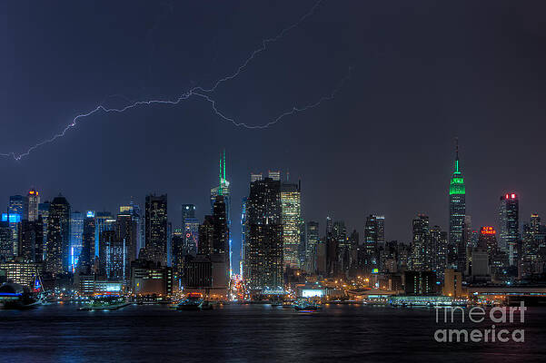 Wall Art featuring the photograph Lightning Over New York City IX by Clarence Holmes