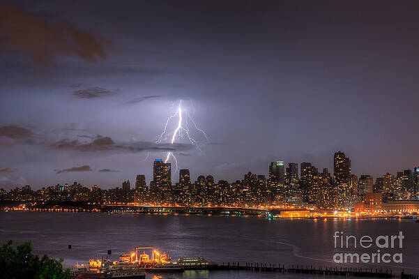 Wall Art featuring the photograph Lightning Over New York City V by Clarence Holmes