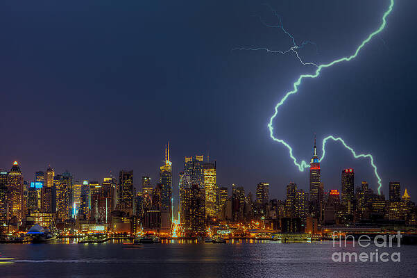 Wall Art featuring the photograph Lightning Over New York City VII by Clarence Holmes