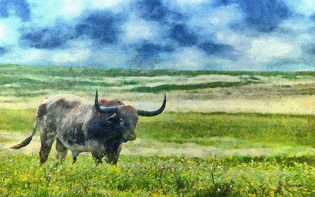 Lone Bull in Green Pasture Wall Art