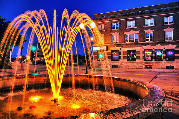 Wall Art featuring the photograph Menasha Lighted Fountain by Duluth To Door County Photography