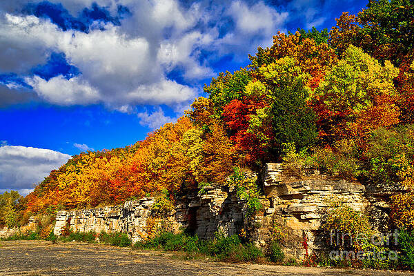 Vibrant Autumn Foliage on Rocky Cliffs Wall Art