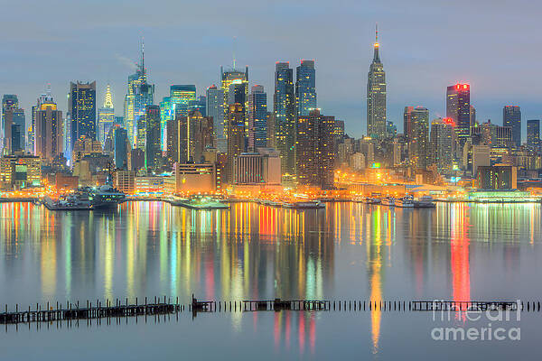 Reflection Wall Art featuring the photograph New York City Skyline Morning Twilight I by Clarence Holmes