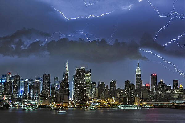 Lightning Over New York City Skyline Photograph