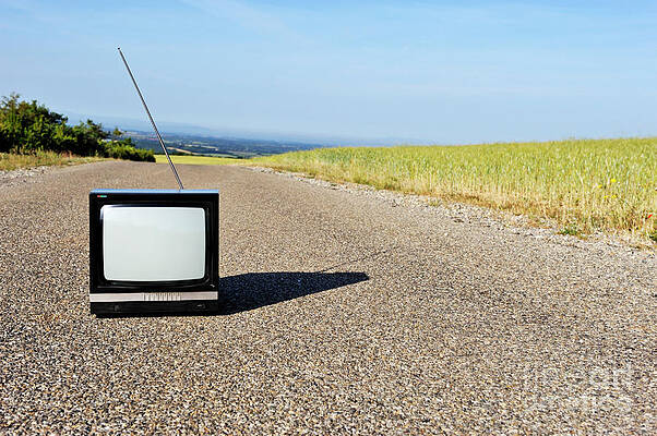 Outdoors Wall Art featuring the photograph Old Fashioned TV On Empty Countryside Road by Sami Sarkis Photography