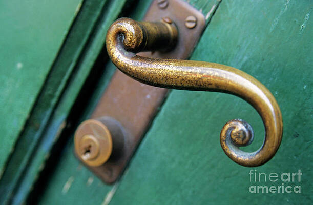Outdoors Wall Art featuring the photograph Ornate Handle On Green Door by Sami Sarkis Photography