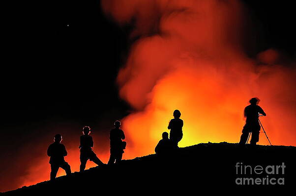 Wall Art featuring the photograph People Watching Lava Flowing To The Sea From Kilauea Volcano by Sami Sarkis Photography