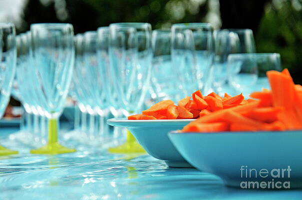 Close Up Photograph - Raw Carrots And Empty Glasses by Sami Sarkis Photography
