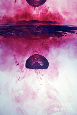 Wall Art featuring the photograph Red Droplet Forming Bubble Underwater by Sami Sarkis Photography