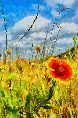 Mountain Wall Art featuring the painting Red Flower In The Field by Jeffrey Kolker