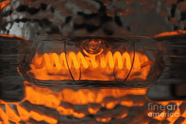 Close Up Photograph - Red Spiral-Wound Filament Of Light Bulb by Sami Sarkis Photography