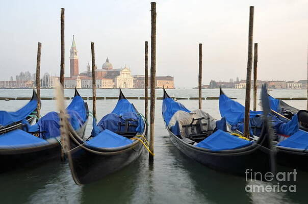 Transportation Wall Art featuring the photograph San Giorgio Maggiore Church And Gondolas by Sami Sarkis Photography