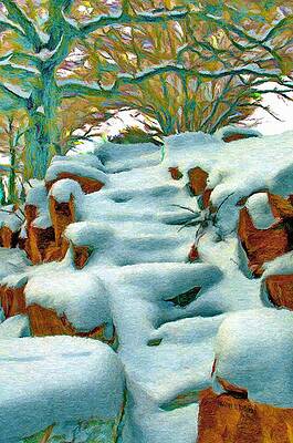 Wall Art featuring the painting Stone Steps In Winter by Jeffrey Kolker
