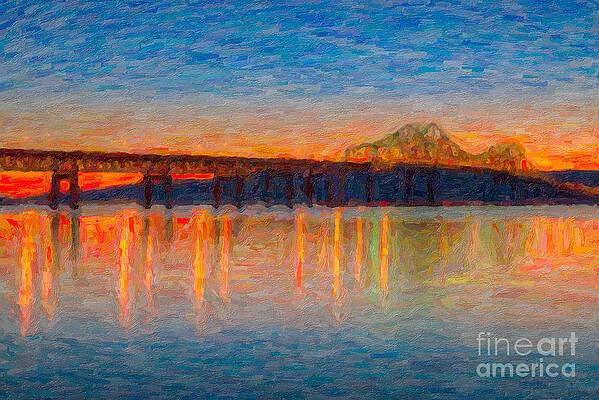 Wall Art featuring the photograph Tappan Zee Bridge After Sunset Impasto by Clarence Holmes