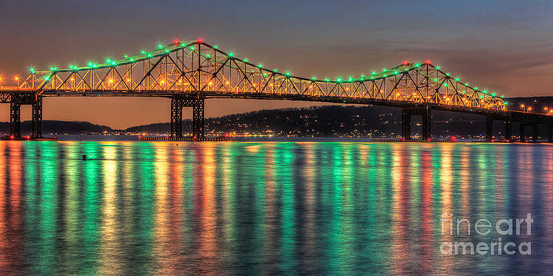 Wall Art featuring the photograph Tappan Zee Bridge Twilight Panoramic by Clarence Holmes