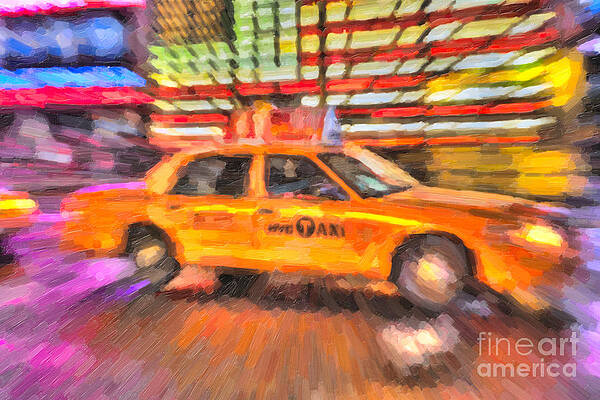 Wall Art featuring the photograph Times Square Taxi In Oil II by Clarence Holmes