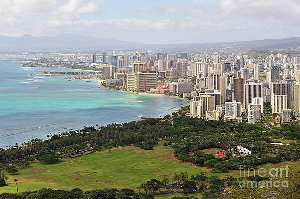 City Photograph - Waikiki Beach Seafront From Diamond Head by Sami Sarkis Photography